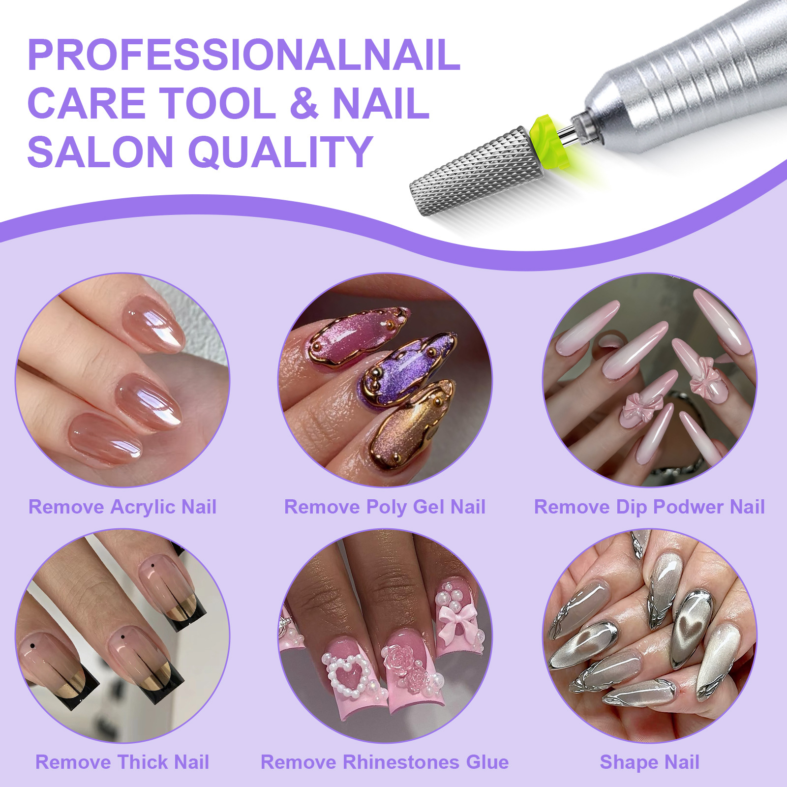 alloy nail polish remover universal 5-in-1 flat head conical polishing head